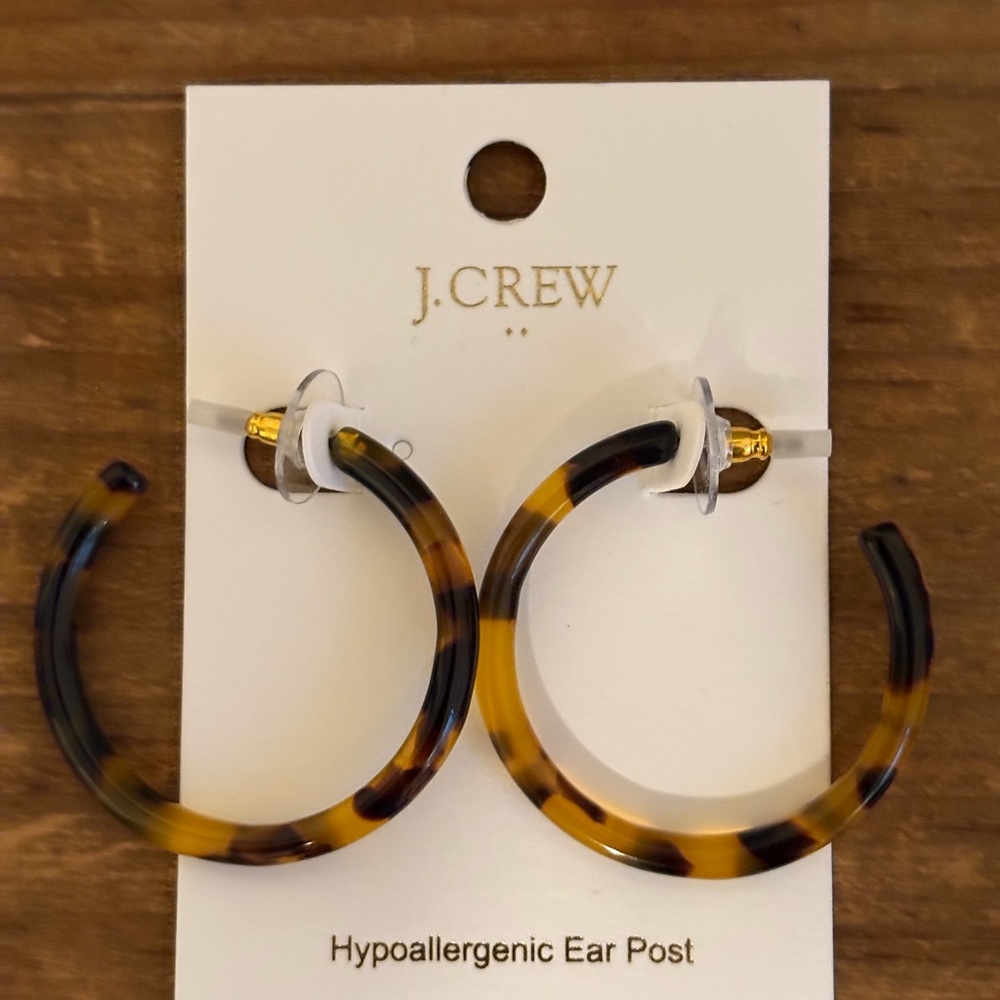 NEW with dust bag J. Crew Tortoise Shell Hoop Earrings